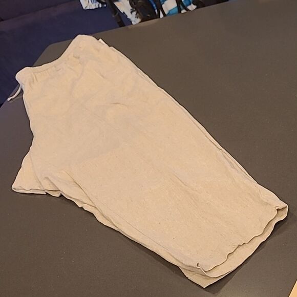 Old Navy sz 3X beige linin-rayon elastic tie-waist pants, high rise, cropped - Picture 1 of 13